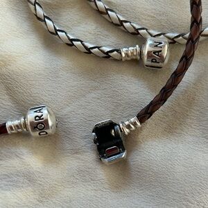 Three leather - red, brown and white Pandora Braided Bracelets